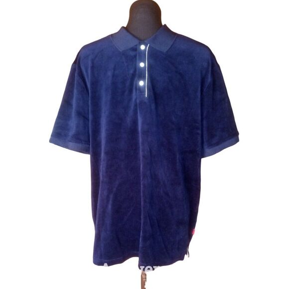Navy Velour Polo Shirt - Picture 1 of 2
